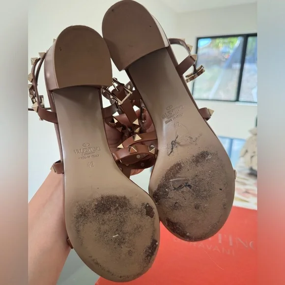 Valentino Rockstud block heel sandals size 42 tan - Picture 6 of 10